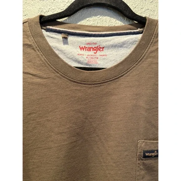 Wrangler Mens Brown Pocket T Shirt XL Extra Large Short Sleeve Crew Neck Casual - Picture 5 of 8